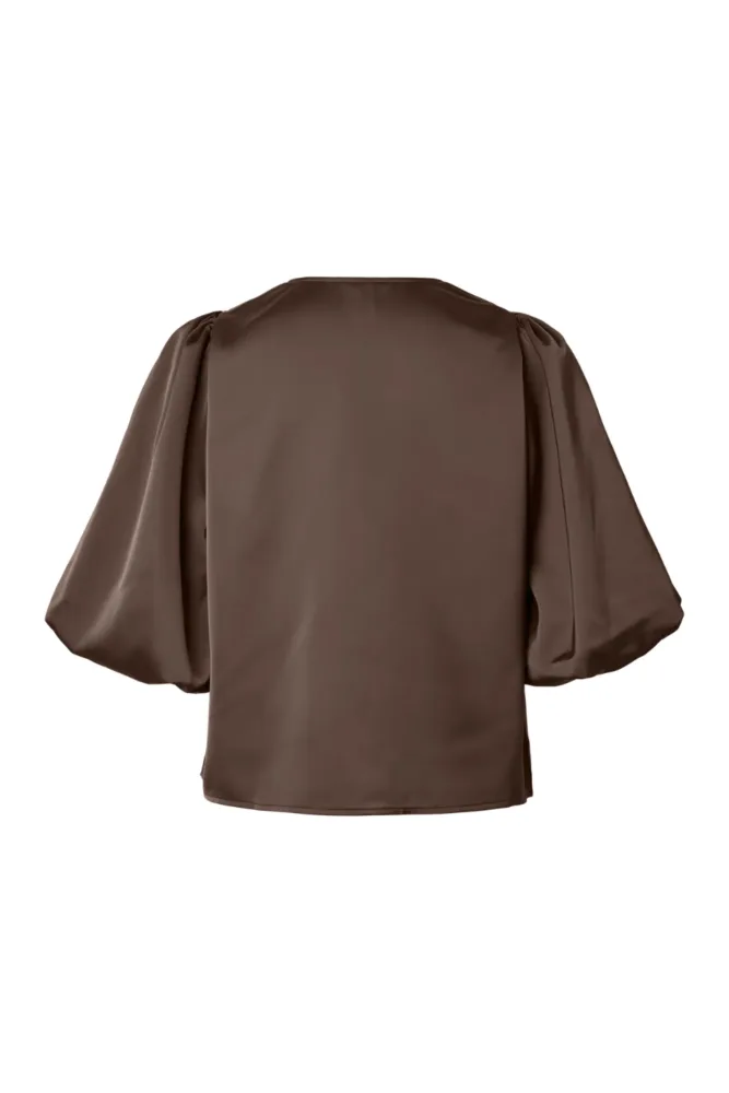 Yaspella 2/4 V-Neck Top S. Noos - Chocolate Brown - Bilde 2