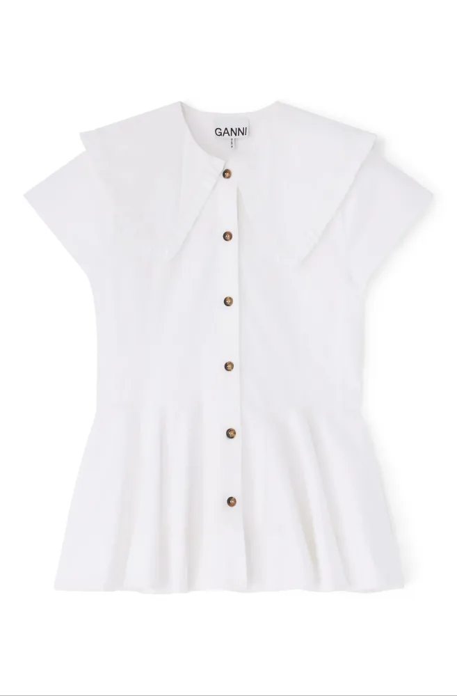Stretch Cotton Peter Pan Collar Shirt - Bright White