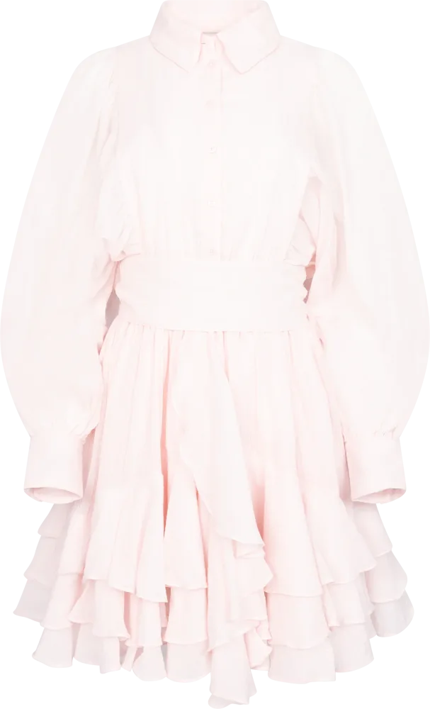 Short Ranch Frill Dress - Light Pink